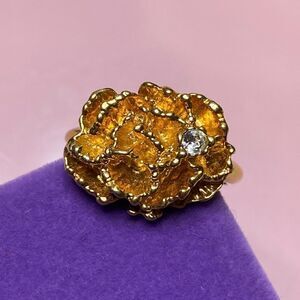 💛 Vintage Gold Plated Avon Flower CZ Ring